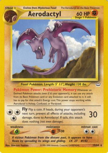 POKEMON Card FOSSIL PRE-RELEASE 1st Edition AERODACTYL #1/62 Star Rare Holo  VG