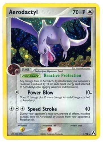 POKEMON TCG- FOSSIL UNLIMITED AERODACTYL RARE HOLO FOIL CARD #1/62 NM